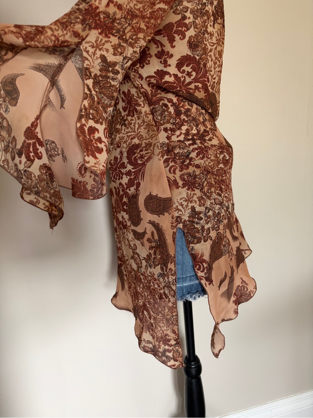 Vintage Dynamite Y2K Whimsy Fairy Paisley Long Boho Top with Bell Sleeves - Picture 6 of 13
